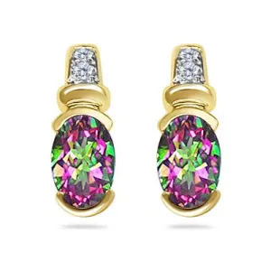 0.04 Cts Diamond & 1.62 Cts Mystic Green Topaz Earrings in 14K Yellow Gold