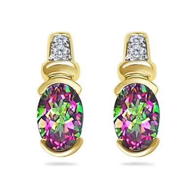 0.04 Cts Diamond & 1.62 Cts Mystic Green Topaz Earrings in 14K Yellow Gold