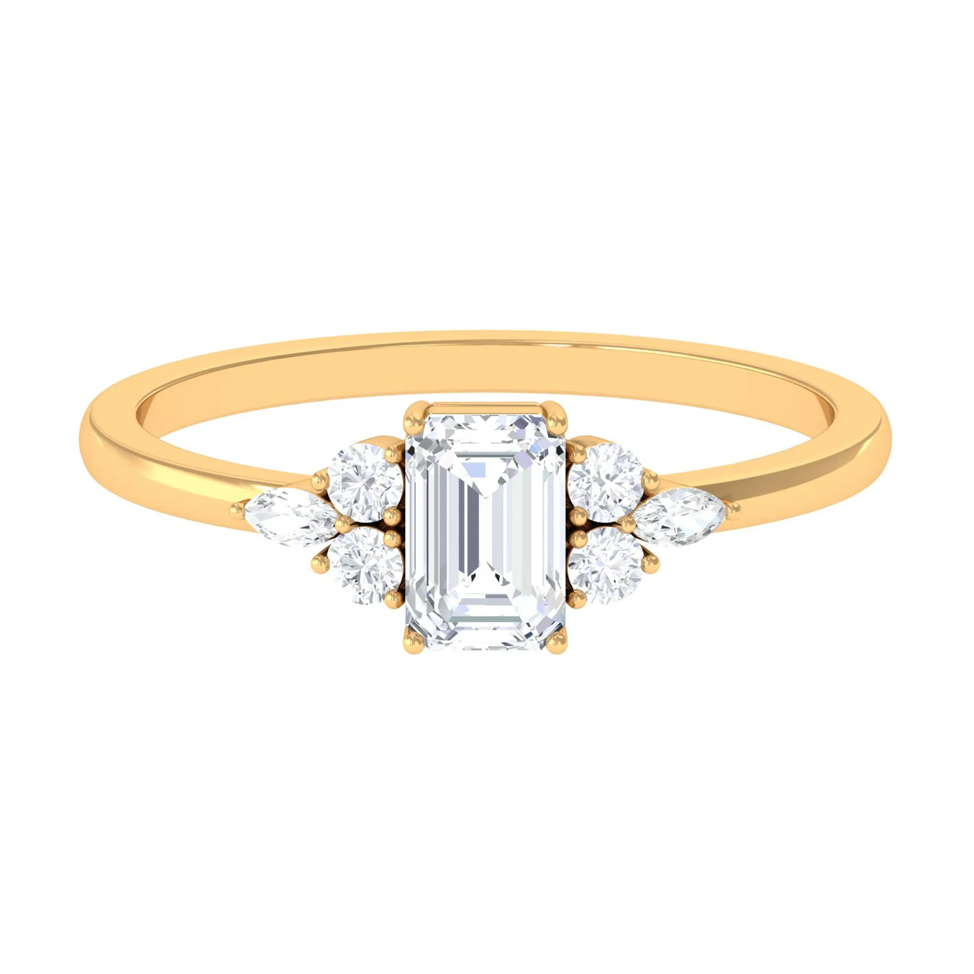 1 CT Octagon Cut Cubic Zirconia Engagement Ring with Trio