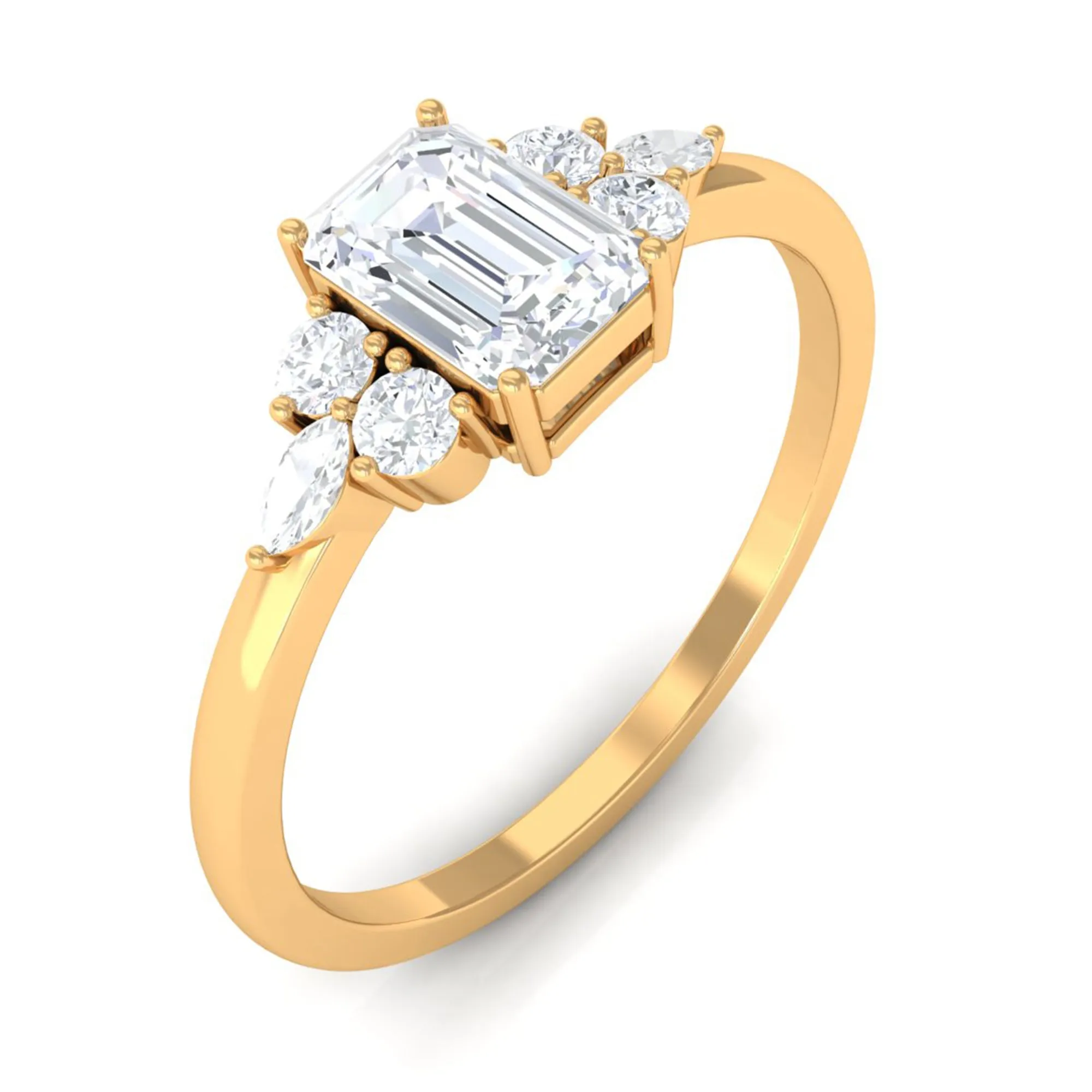 1 CT Octagon Cut Cubic Zirconia Engagement Ring with Trio