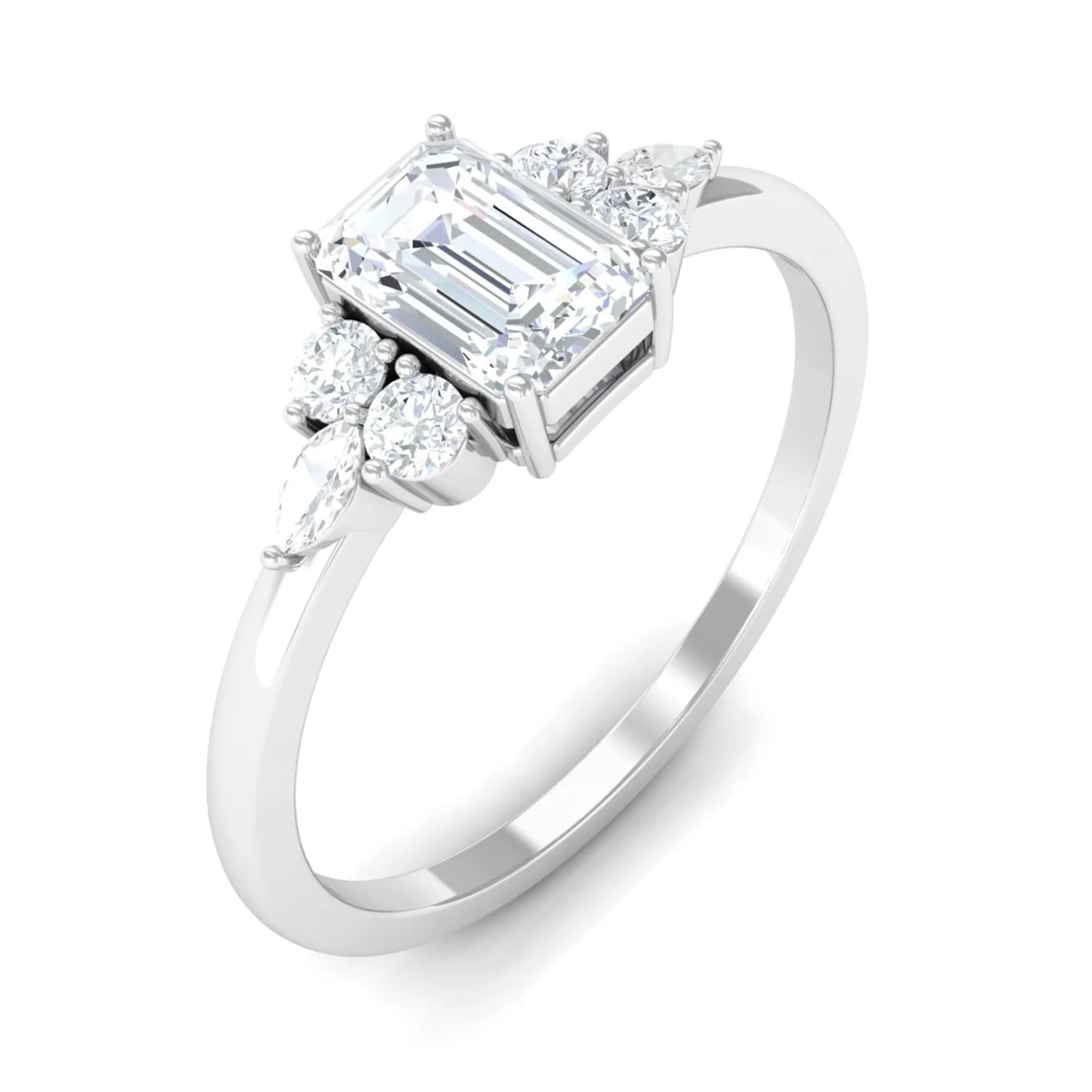 1 CT Octagon Cut Cubic Zirconia Engagement Ring with Trio