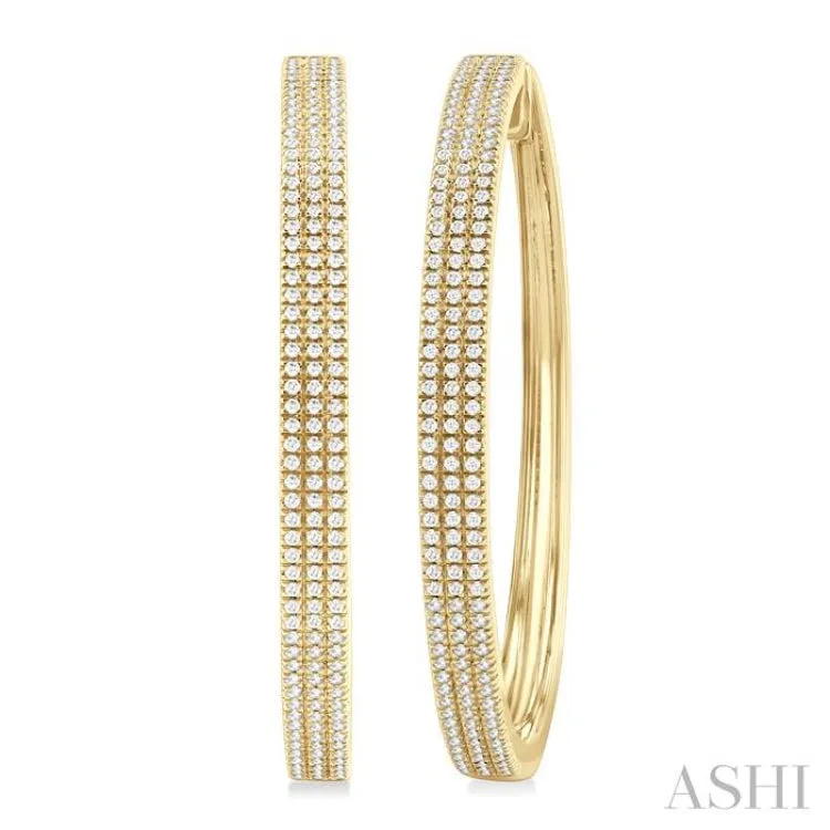 1 ctw Triple Row Pave Set Round Cut Diamond Fashion Hoop Earring in 14K Yellow Gold