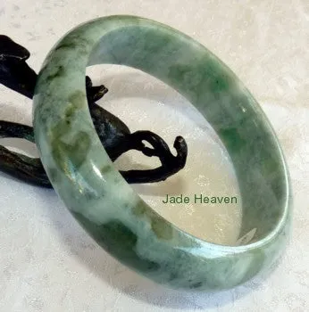 1417 6-10-2019 moved to YYJ Flowing Waters" Rippling Green Veins Jadeite Bangle 59mm   Certificate (797)