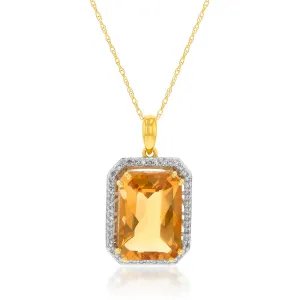 14ct Yellow Gold 6.75ct Citrine and Diamond Pendant