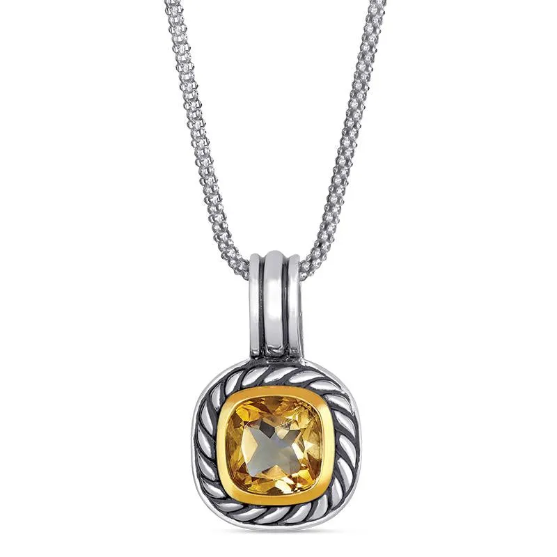 14K And 925 Sterling Sliver Pendant With Citrine (141P107972CT)