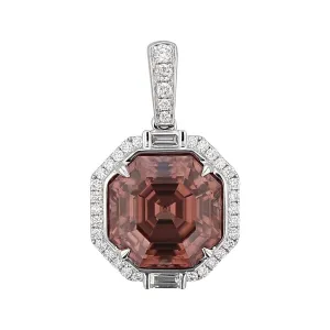 14K Gold Pink Zircon and Diamond Halo Pendant