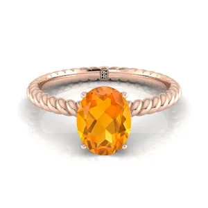 14K Rose Gold Oval Citrine Twisted Rope Solitaire With Surprize Diamond Engagement Ring