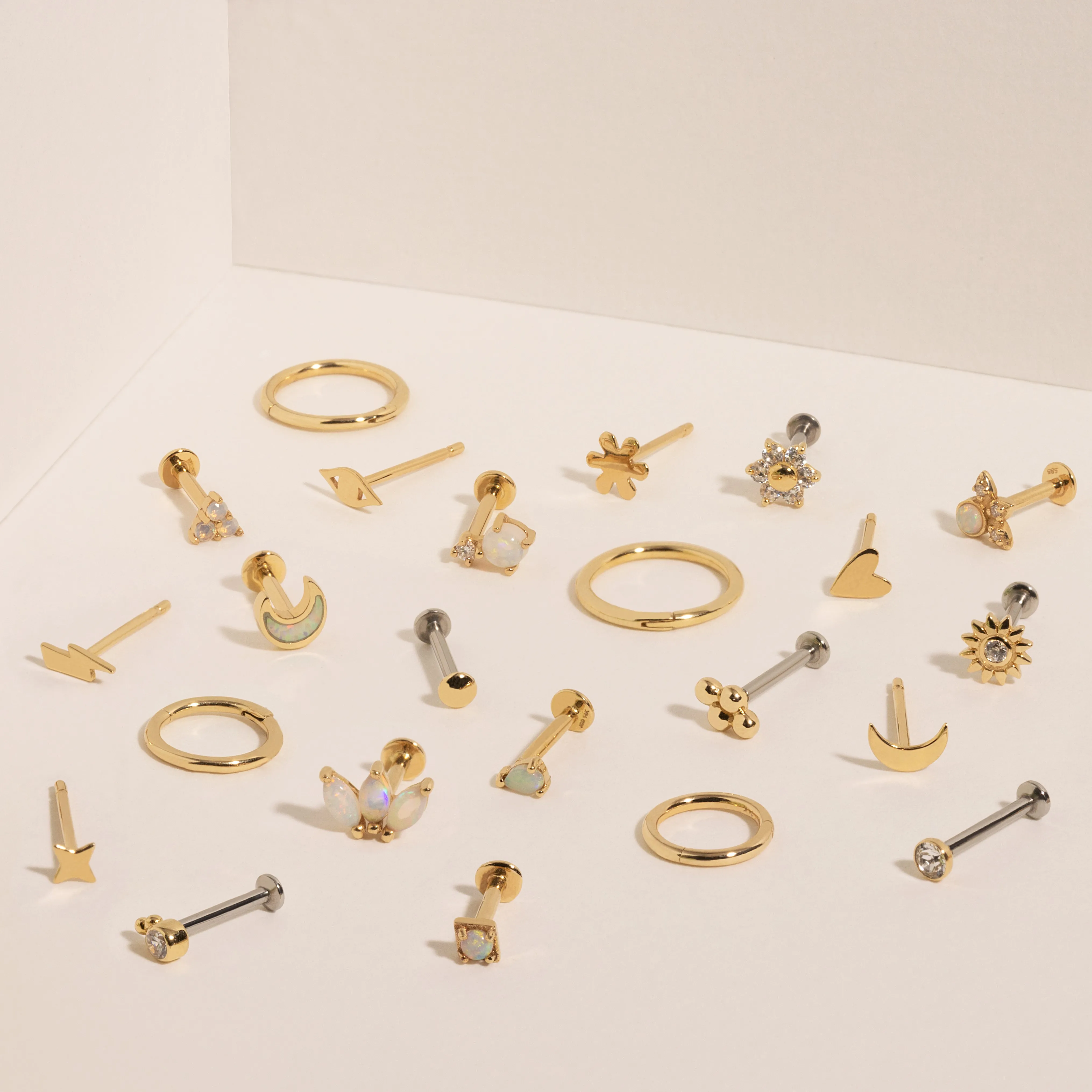14K Solid Gold Mini Opal Squared Threaded Labret Earring