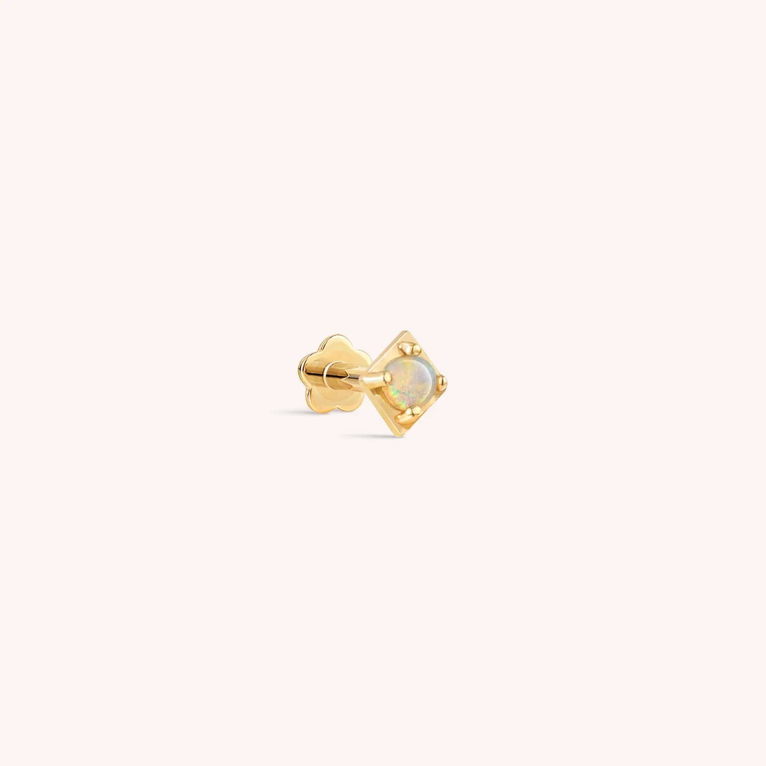 14K Solid Gold Mini Opal Squared Threaded Labret Earring