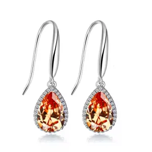 14k White Gold Plated 1/2 Ct Created Citrine Teardrop Earrings