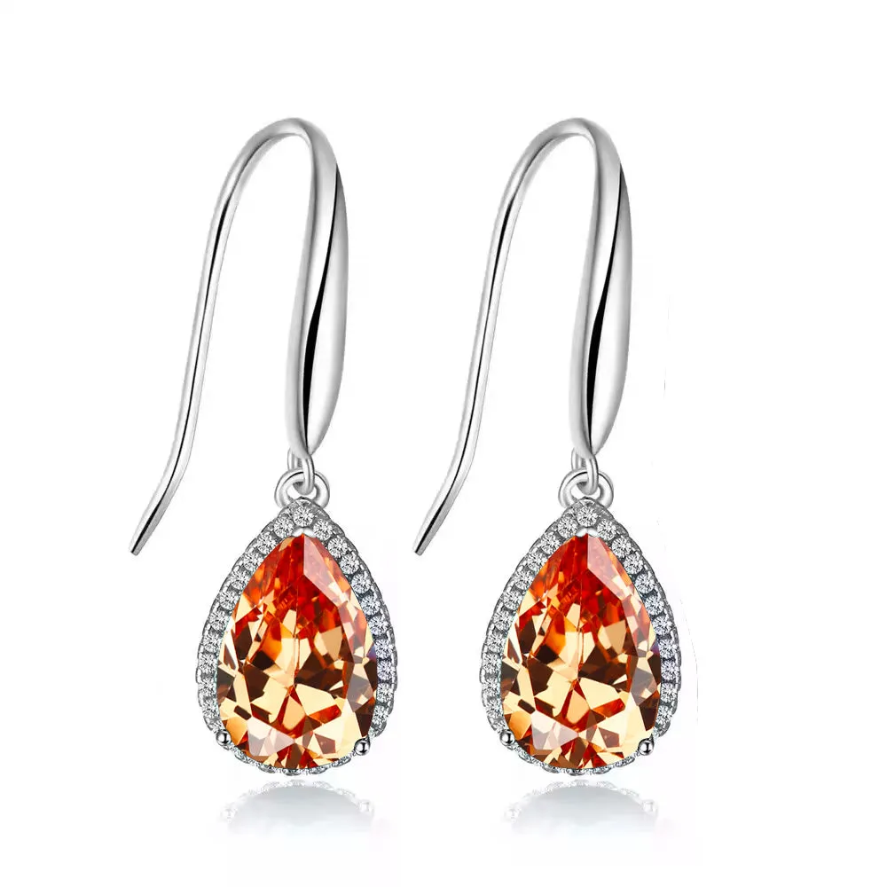 14k White Gold Plated 1/2 Ct Created Citrine Teardrop Earrings