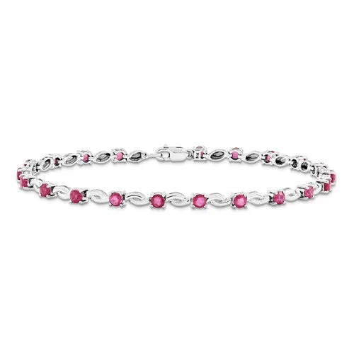 14K White Gold with African Ruby Gemstone Bracelet