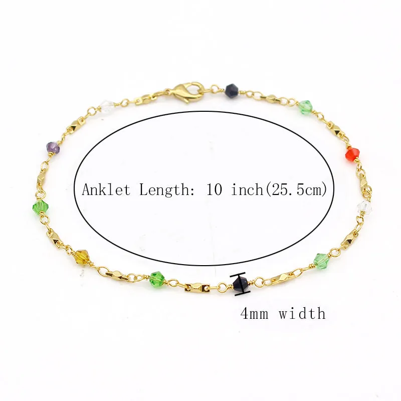 18K Gold Filled High Polish Finsh Anklet High Polish Finish Multi Color Ball Crystal Ankle Bracelet