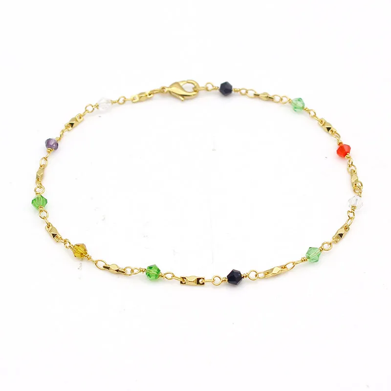 18K Gold Filled High Polish Finsh Anklet High Polish Finish Multi Color Ball Crystal Ankle Bracelet