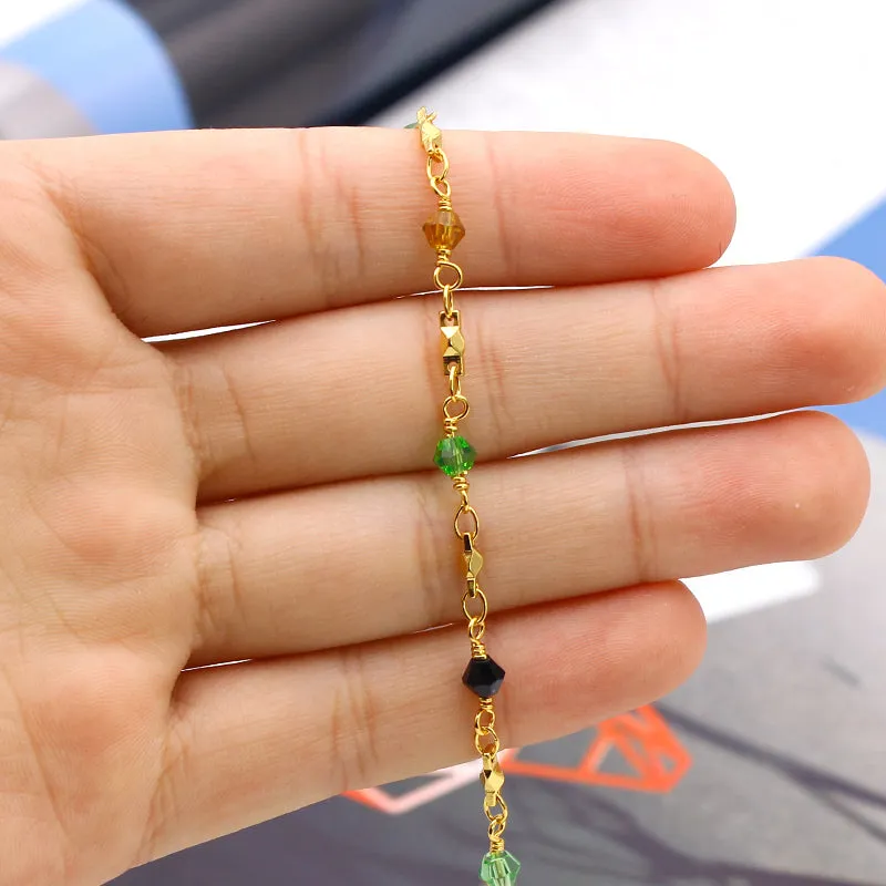 18K Gold Filled High Polish Finsh Anklet High Polish Finish Multi Color Ball Crystal Ankle Bracelet