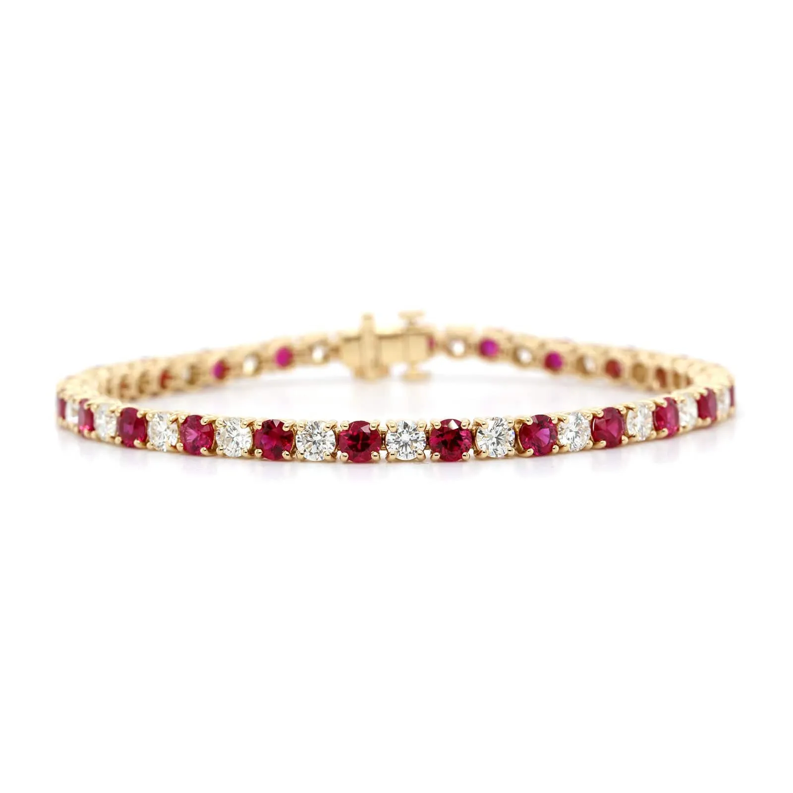 18K Yellow Gold Round Ruby and Diamond Bracelet