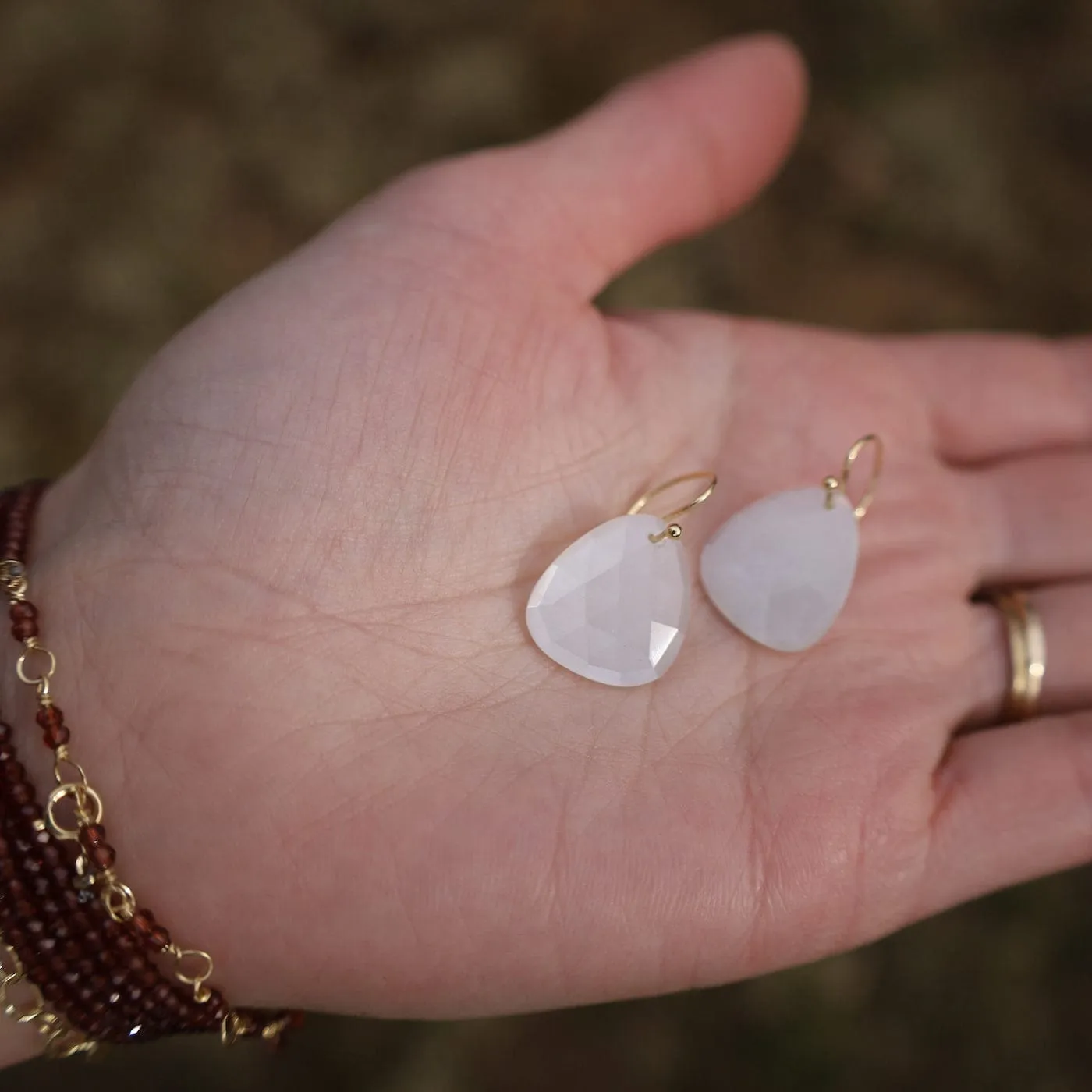18k Yellow Gold Trillium Drop Earrings - Moonstone