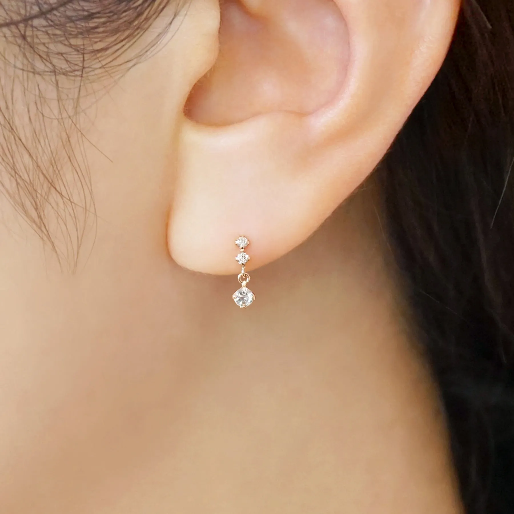 18K/10K 2-Stone Diamond Short Earrings (Rose Gold)