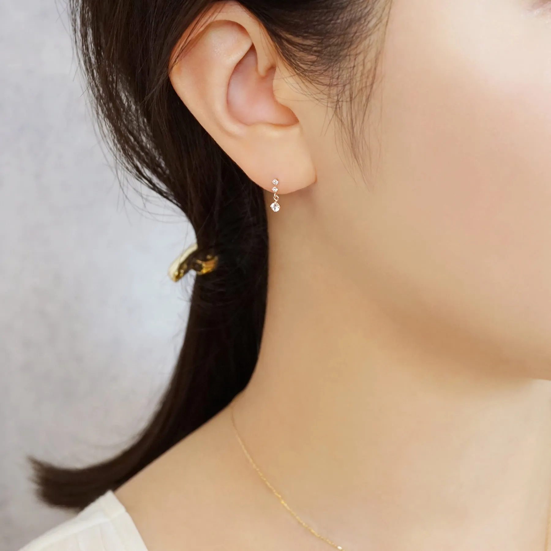 18K/10K 2-Stone Diamond Short Earrings (Rose Gold)