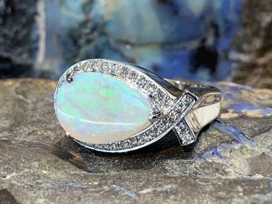 18kt White Gold Opal and Diamond ring