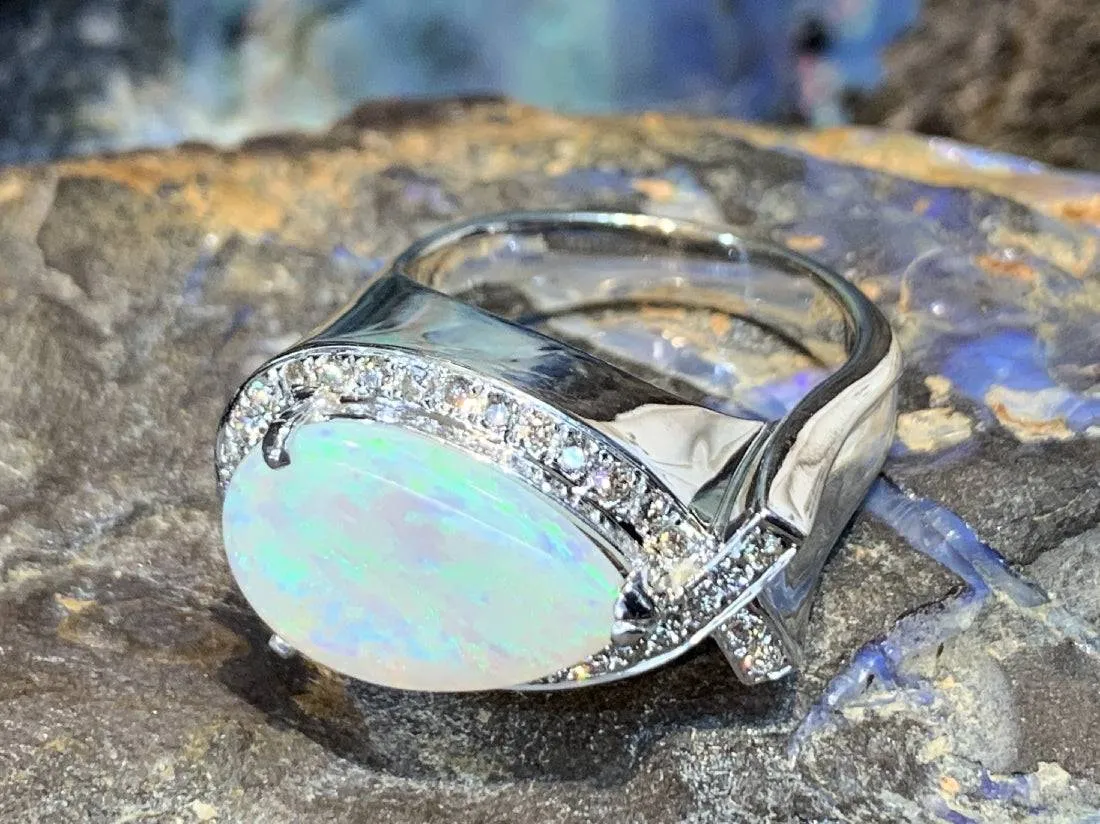 18kt White Gold Opal and Diamond ring
