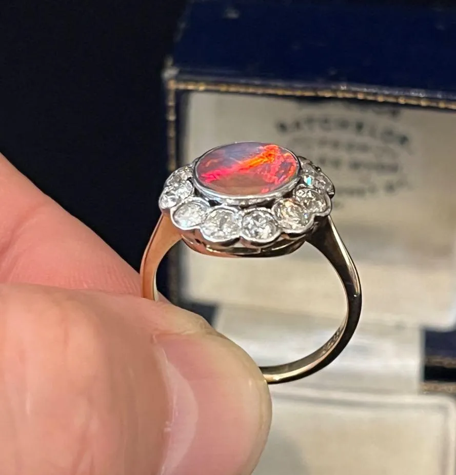 1920s Opal and Diamond Round Cluster Ring