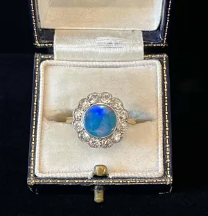 1920s Opal and Diamond Round Cluster Ring