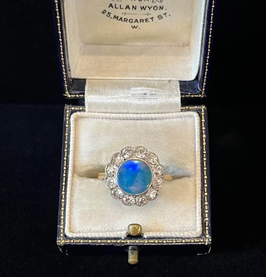 1920s Opal and Diamond Round Cluster Ring