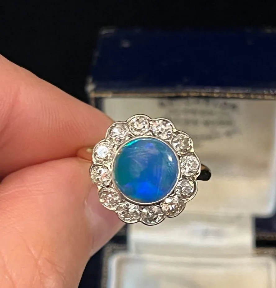 1920s Opal and Diamond Round Cluster Ring