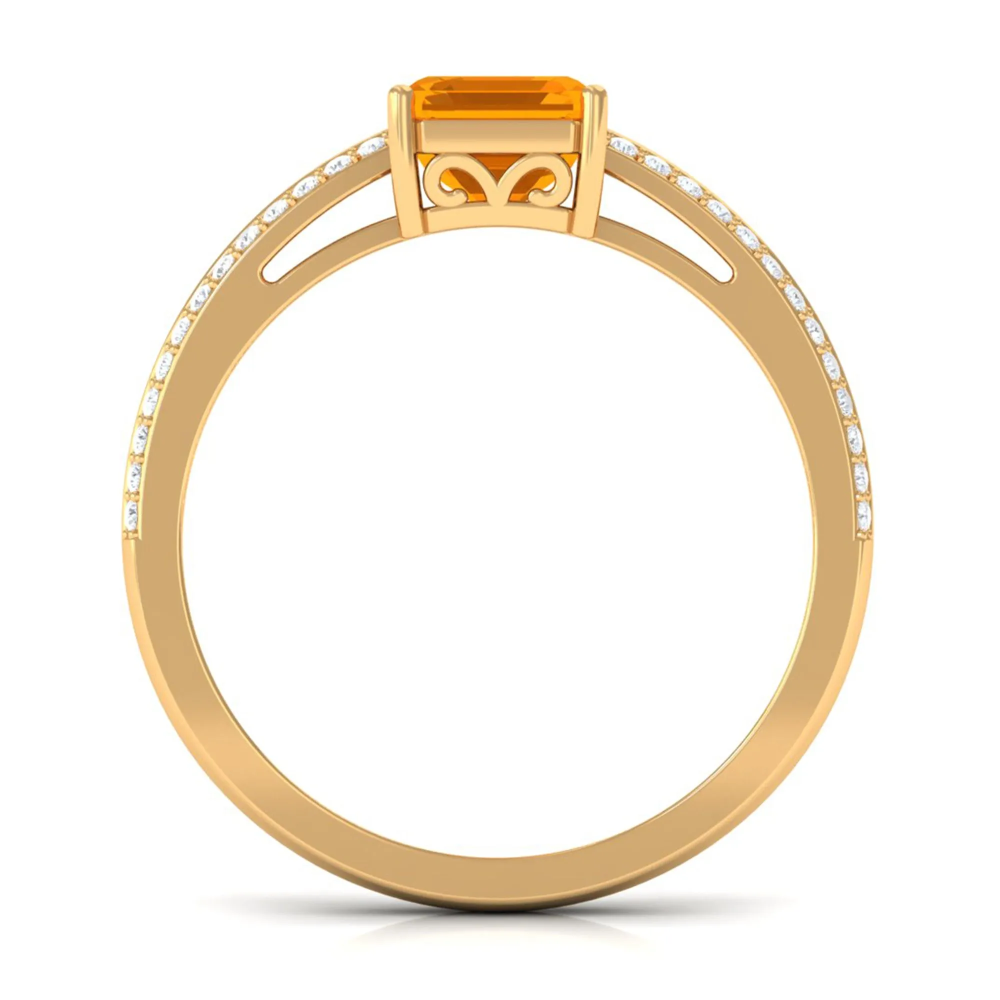 2 CT Emerald Cut Fire Opal and Diamond Side Stone Engagement Ring