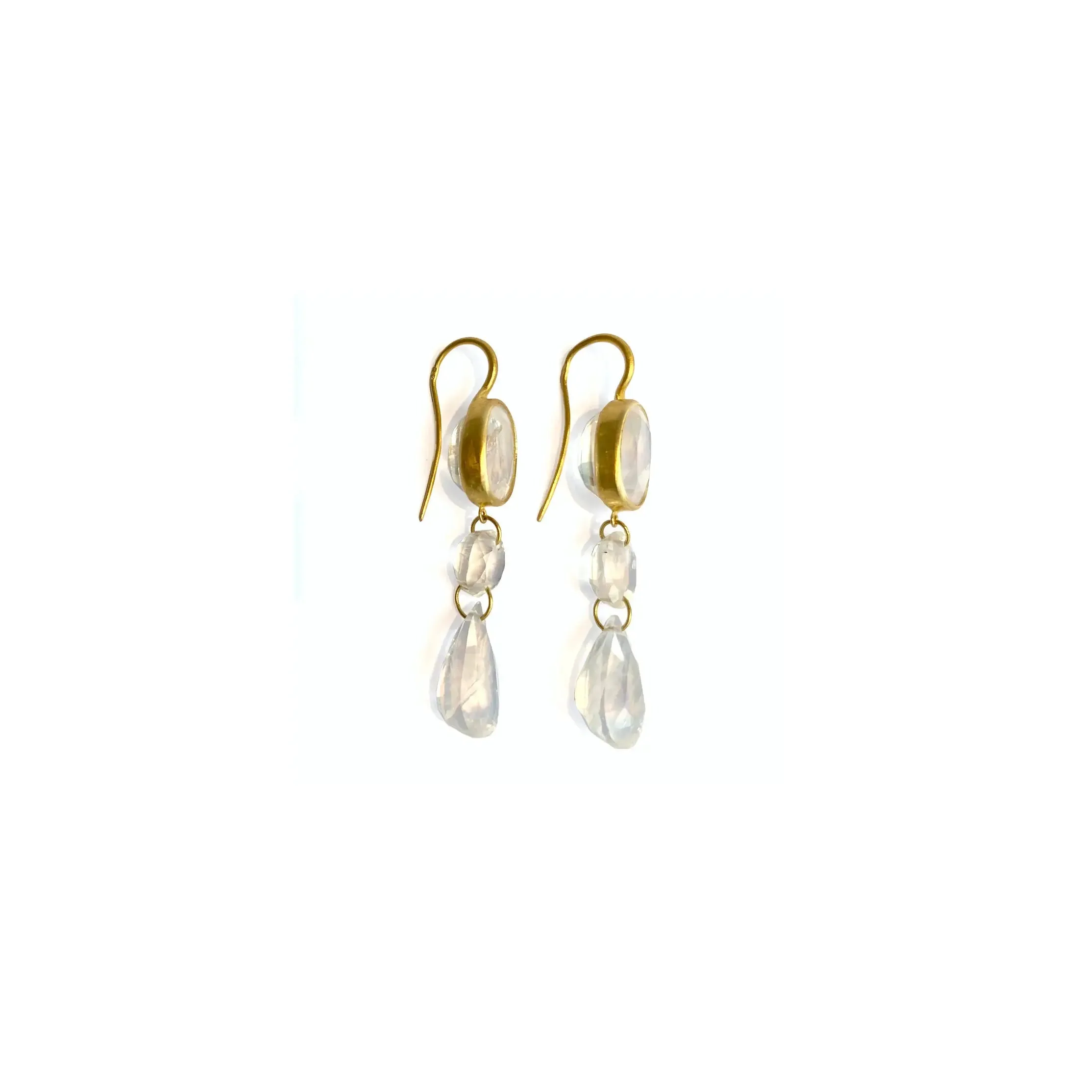 20K Yellow Gold Rainbow Moonstone Elizabeth T Earrings