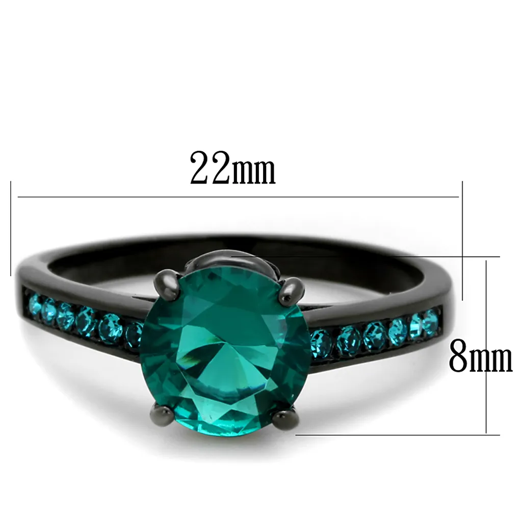 2.16 Ct Blue Zircon Aaa Cz Black Stainless Steel Engagement Ring Womens Sz 5-10