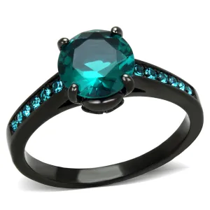 2.16 Ct Blue Zircon Aaa Cz Black Stainless Steel Engagement Ring Womens Sz 5-10