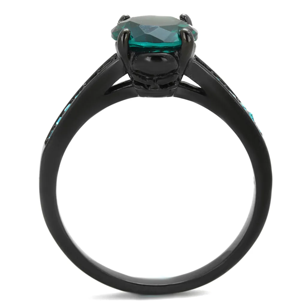 2.16 Ct Blue Zircon Aaa Cz Black Stainless Steel Engagement Ring Womens Sz 5-10