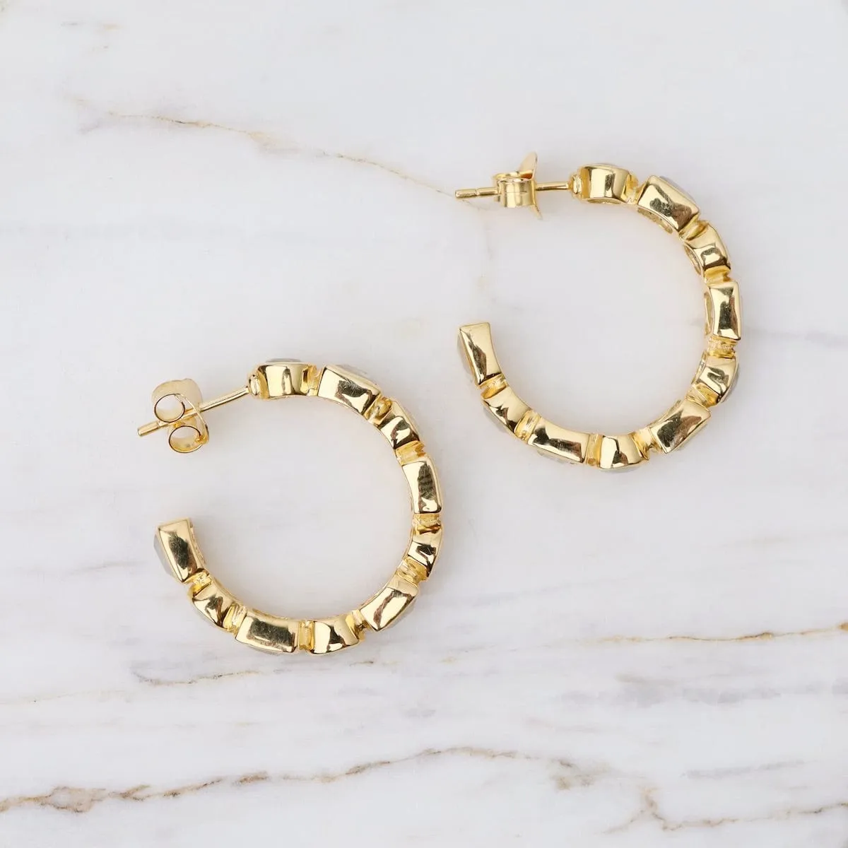 24k Gold Vermeil Half Hoops with Moonstone Geo Shapes