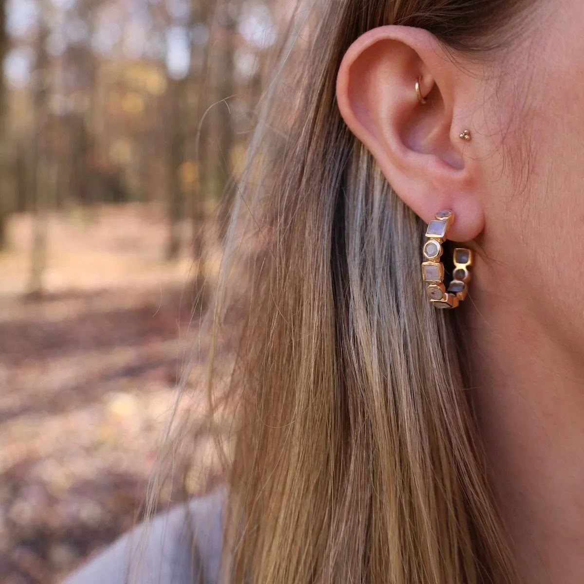 24k Gold Vermeil Half Hoops with Moonstone Geo Shapes