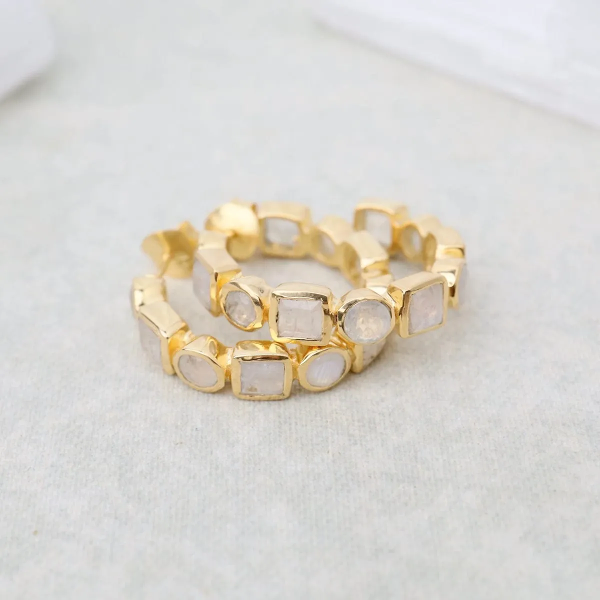24k Gold Vermeil Half Hoops with Moonstone Geo Shapes