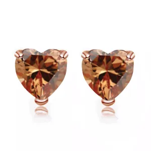 24k Rose Gold Plated 3 Carat Heart Created Citrine Sapphire Stud Earrings