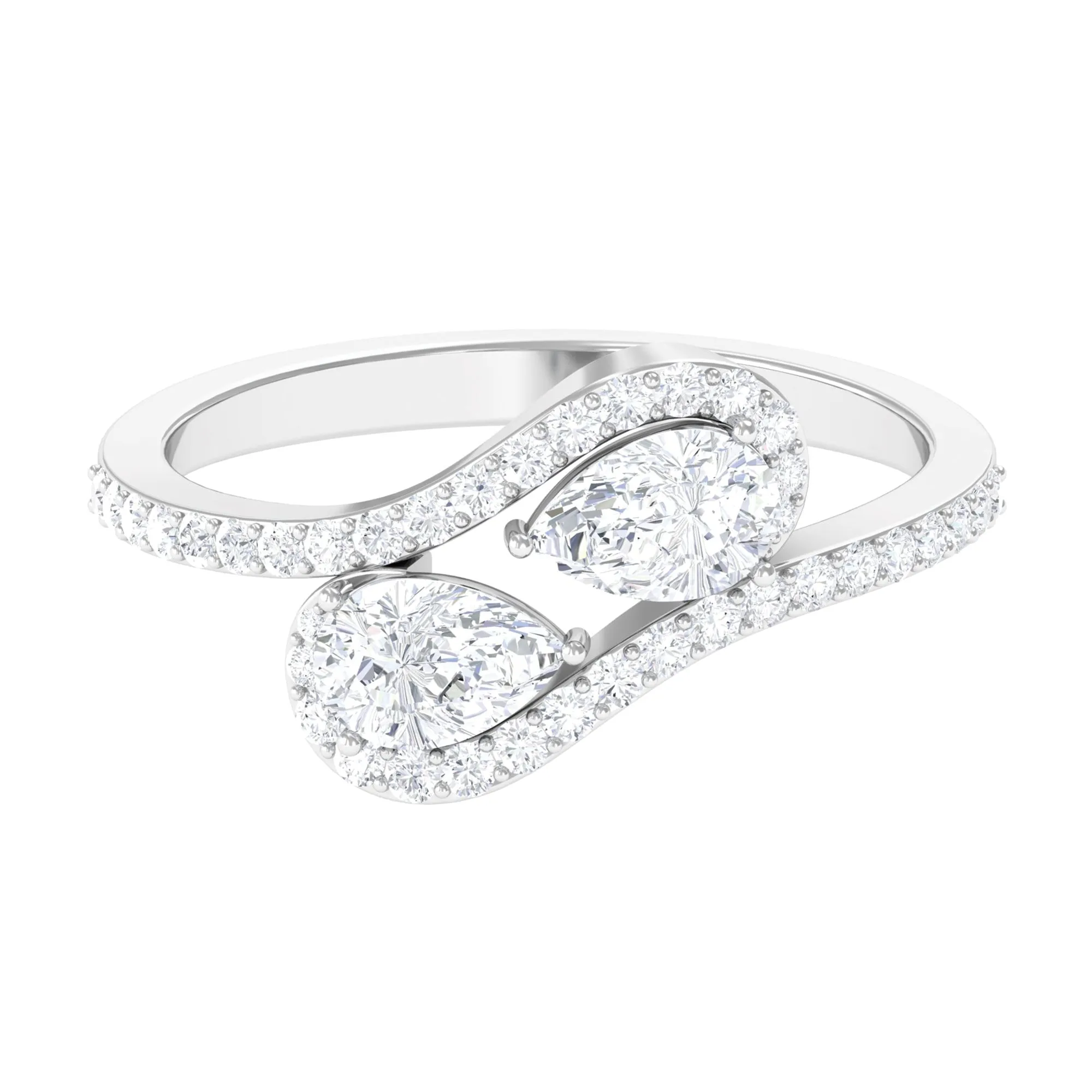 2.5 CT Pear Cut Two Stone Zircon Bypass Engagement Ring