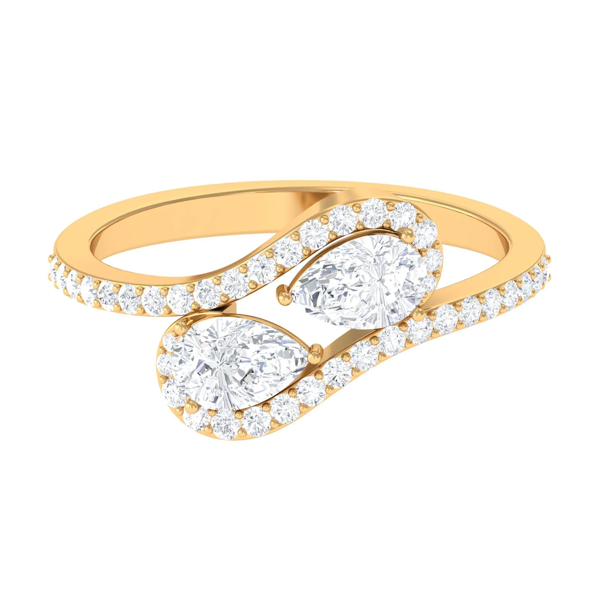 2.5 CT Pear Cut Two Stone Zircon Bypass Engagement Ring