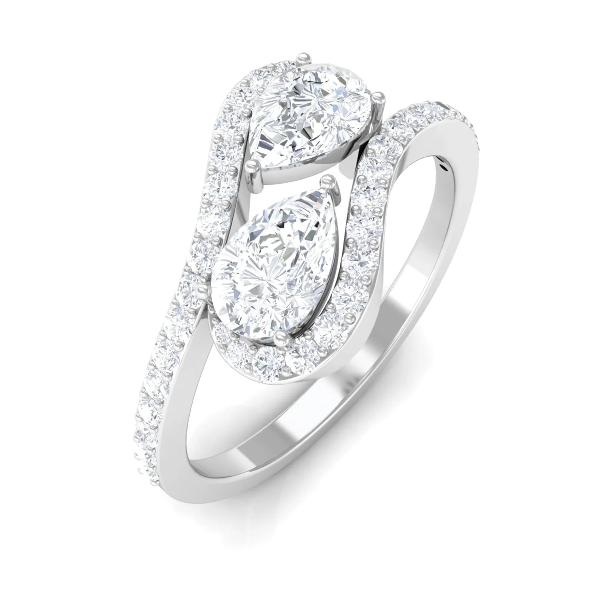 2.5 CT Pear Cut Two Stone Zircon Bypass Engagement Ring