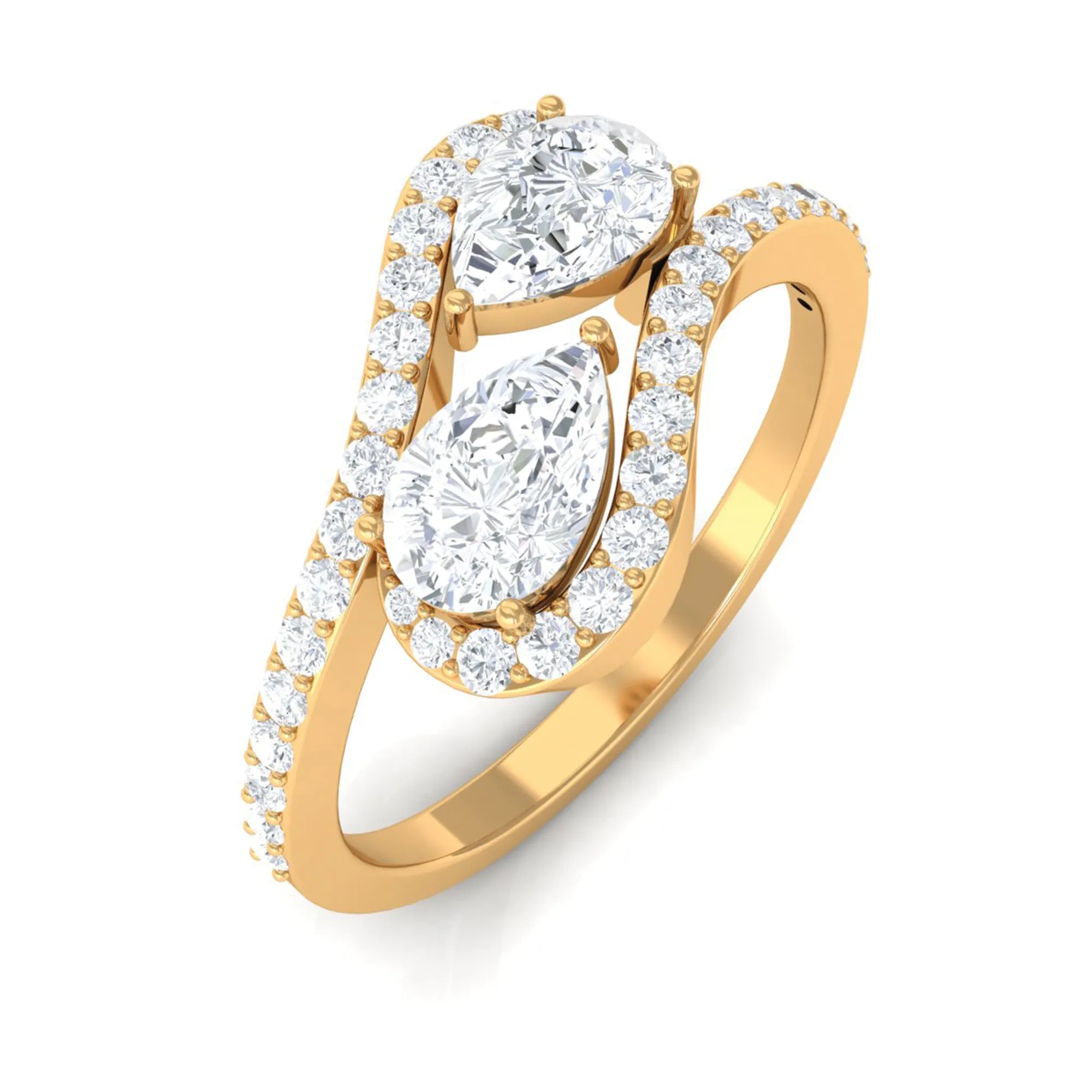 2.5 CT Pear Cut Two Stone Zircon Bypass Engagement Ring