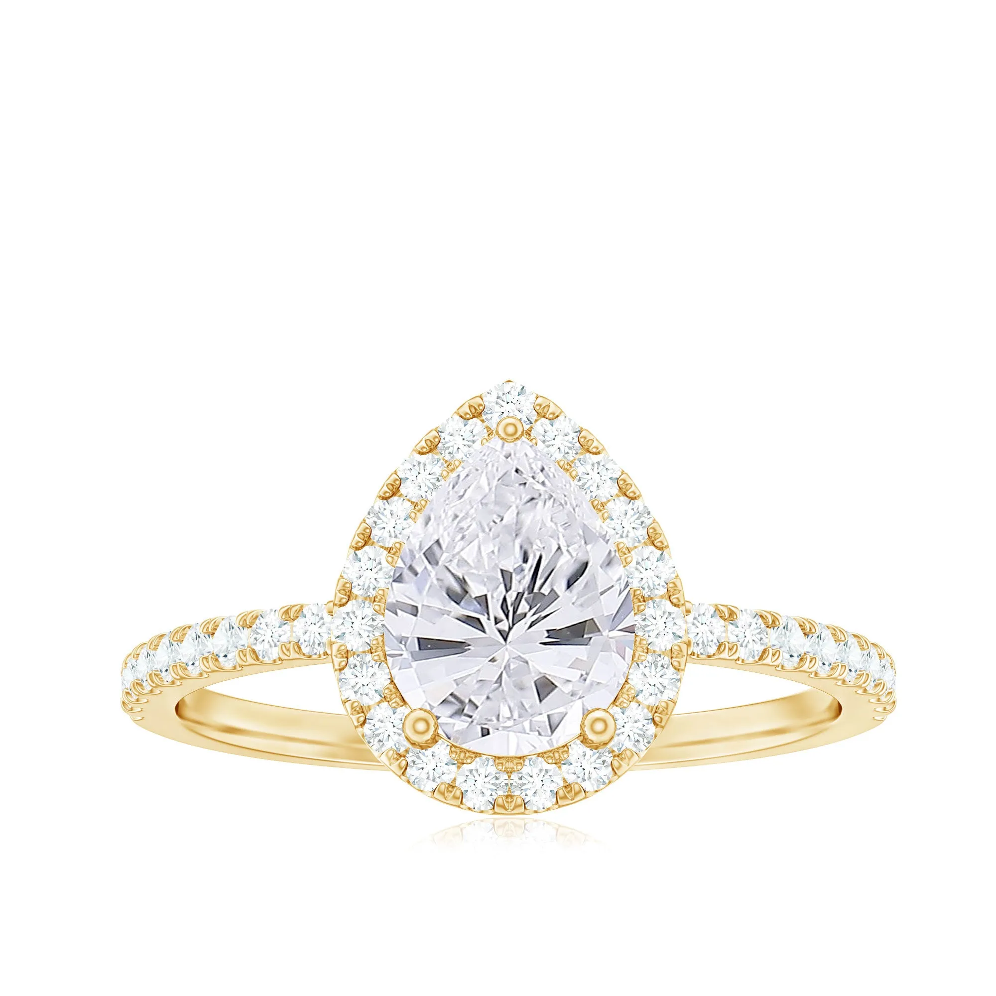 2.5 CT Pear Shaped Simulated Diamond Halo Engagement Ring in Gold