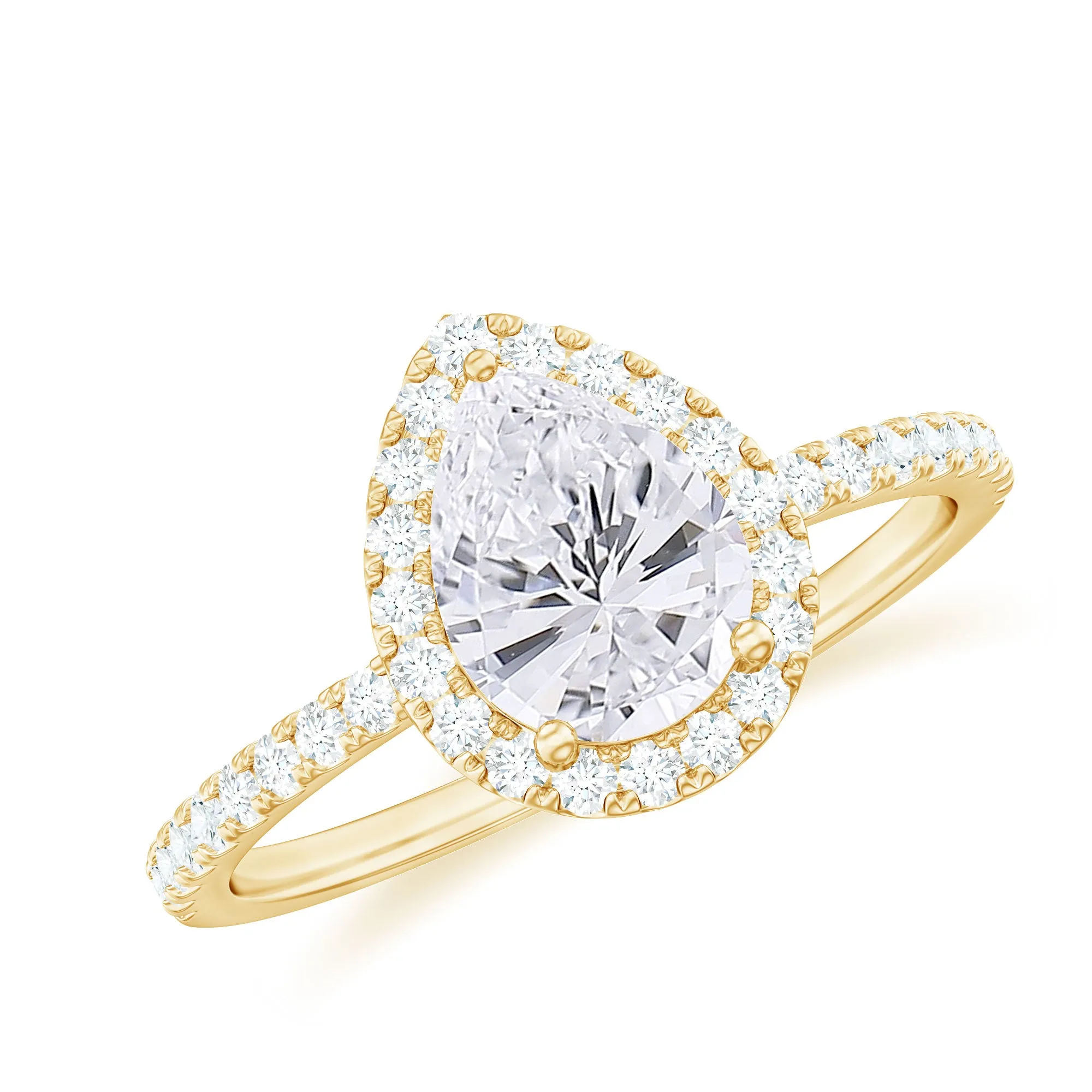 2.5 CT Pear Shaped Simulated Diamond Halo Engagement Ring in Gold