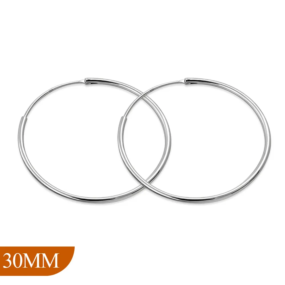 30mm Wide - 1.2mm Thick Silver Hoop Earrings