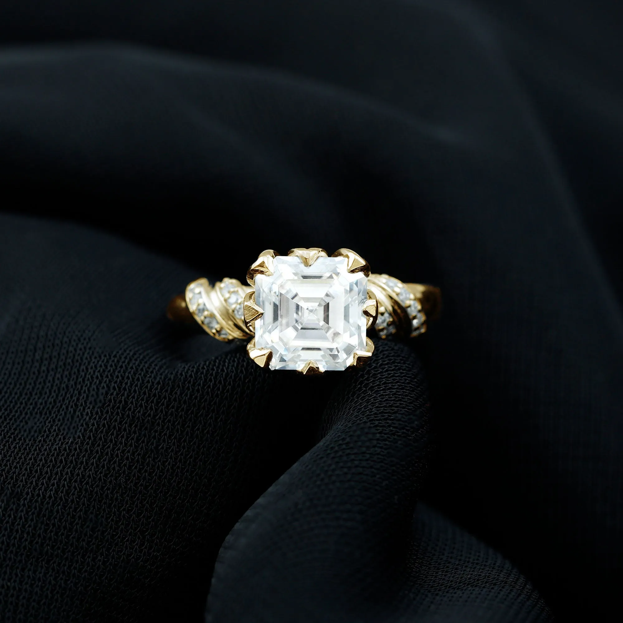 3.5 CT Asscher Zircon Designer Solitaire Engagement Ring in Petal Prong Setting