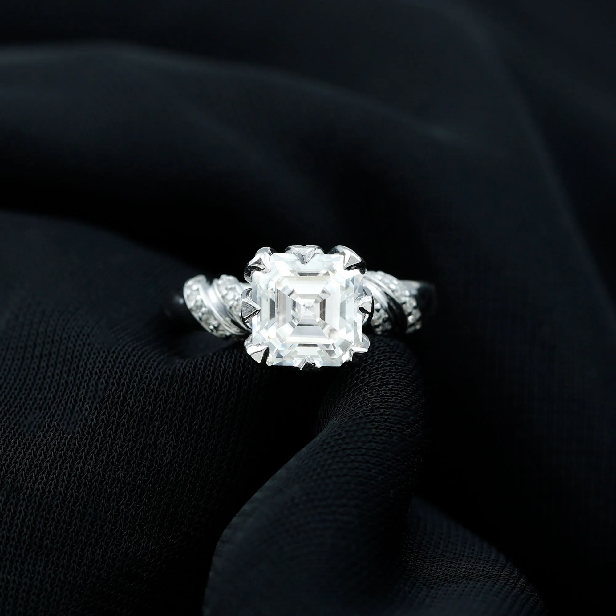 3.5 CT Asscher Zircon Designer Solitaire Engagement Ring in Petal Prong Setting