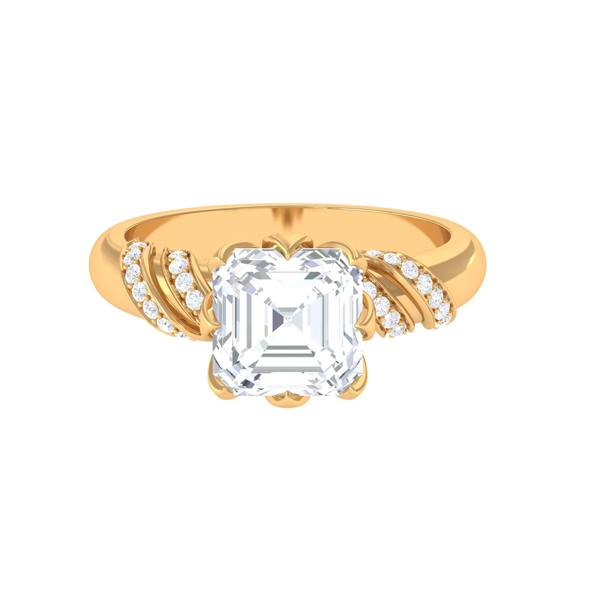 3.5 CT Asscher Zircon Designer Solitaire Engagement Ring in Petal Prong Setting