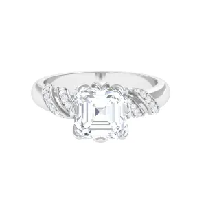 3.5 CT Asscher Zircon Designer Solitaire Engagement Ring in Petal Prong Setting