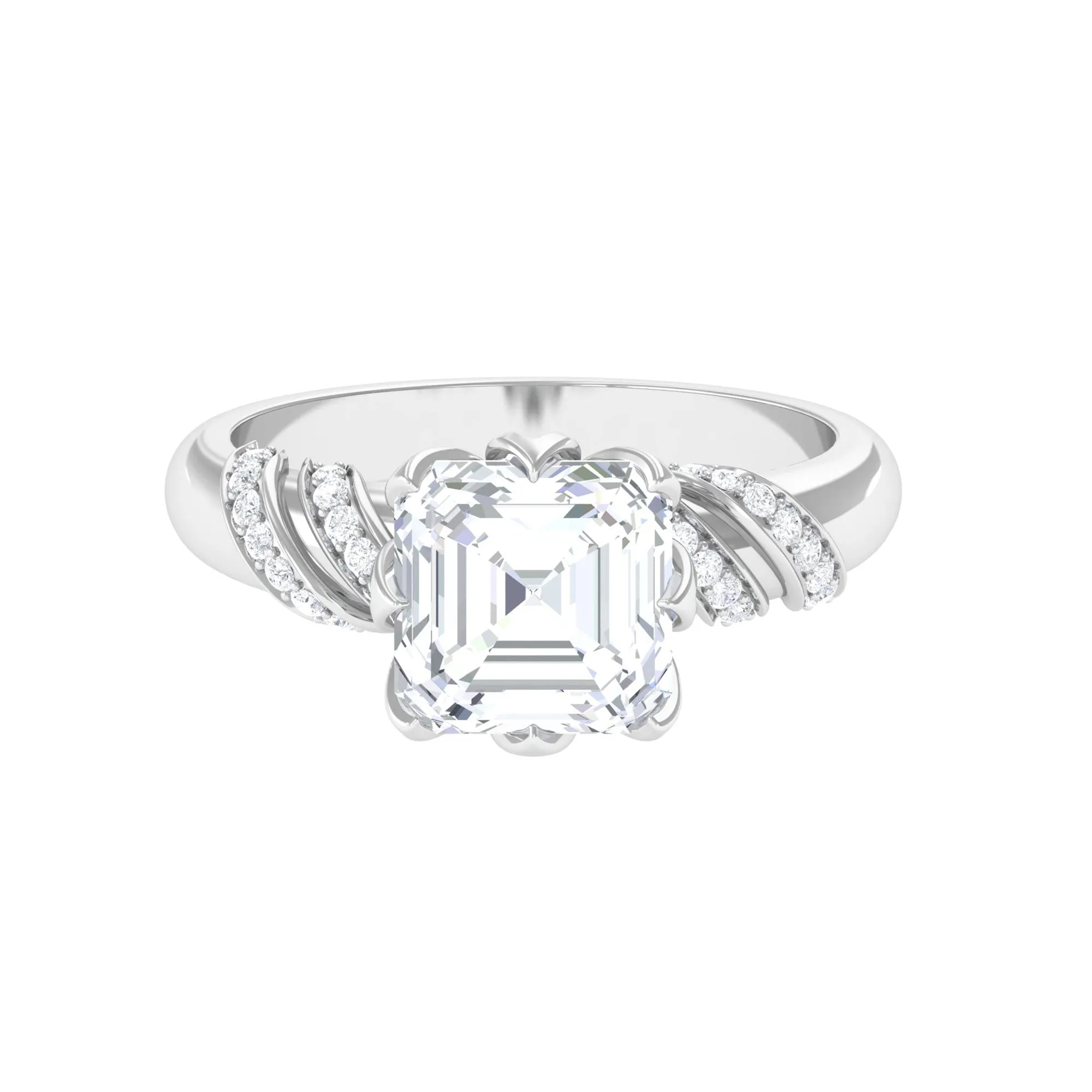 3.5 CT Asscher Zircon Designer Solitaire Engagement Ring in Petal Prong Setting